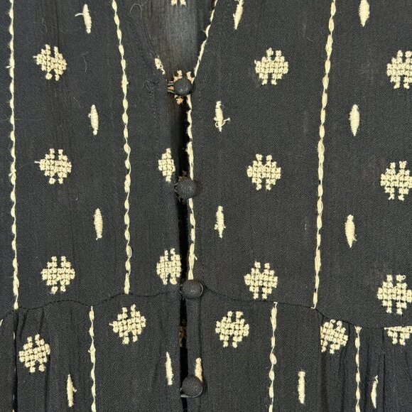 Black Maxi Dress Embroidered Beach Button Up Large - Picture 10 of 15